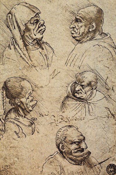 Five Grotesque Heads by Leonardo da Vinci